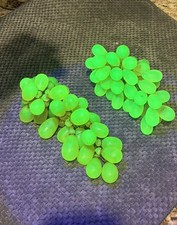 2- VTG Art Nouveau Czech Green Grape Clusters Uranium (Glows) Vaseline Glass  picture