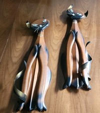 1960’s Pair Masketeers Siamese Cats MCM Wall Hanging Wood & Metal Art  Vintage picture