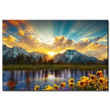 AREBOLO Grand Teton National Park Sunset Mountain Canvas Wall Art 32x48