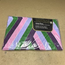 Vtg 70s Springmaid Wondercale Geometric Chevron Doubled Fitted Sheet New picture