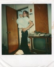 VINTAGE POLAROID PHOTO CUTE BOY GIRL CLOWNING AROUND BIG BALLOON BREASTS FUNNY picture