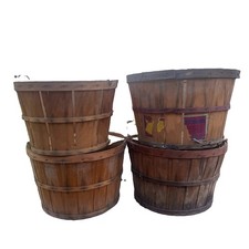 Lot of 4 Vintage Wood Slat Fruit Bushel Baskets Orchard Farmhouse Primitive picture