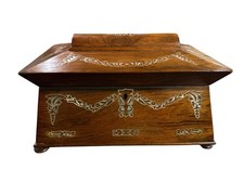 Large Antique 19thC Mother of Pearl Inlaid Rosewood Regency Period Tea Caddy Box picture
