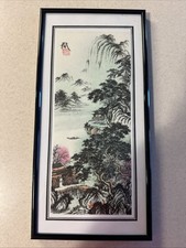 One Framed Beautiful ASIAN Chinese Landscape Art Watercolor Paper 12