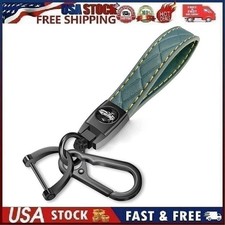 Genuine Leather Universal Car Keychain Set Key Ring Lanyard Green Style 1 picture
