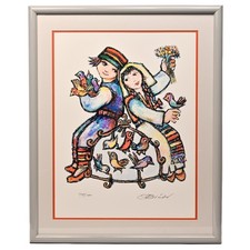 JOVAN OBICAN Original Vintage Signed Judaica Two Children Portrait Lithograph picture