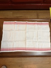 Vintage Set (4) Linen Weave Red Pink Woven Kitchen Towel 23.5” picture