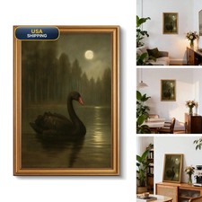 XLARTMY Framed Black Swan Wall Art Small Vintage Gold Canvas Gothic Rustic picture