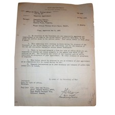 1945 WWII War Dept Document Flight Officer William Meyer Promotion 2nd Lt picture
