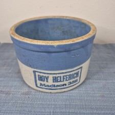 Vintage Roy Helfrich Madison 250 Blue White Stoneware Advertising Crock Bowl picture
