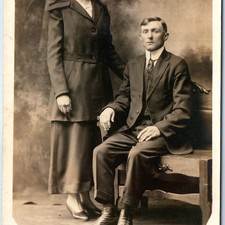 c1910s Couple Portrait RPPC Langer Studio Classy Fashion Suit Dress Antique PC picture