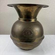 Heavy Vintage Redskin Brand Chewing Tobacco Cut Plug Brass Spittoon 2 Sided picture