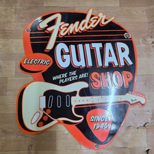 FENDER GUITAR SHOP PORCELAIN ENAMEL SIGN 25 X 28 INCHES picture