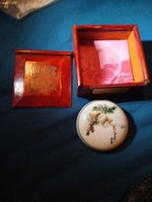 Vintage Chinese Wooden Keepsake Box With Ceramic Ink Paste Container picture