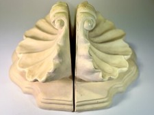 Great Pair of 2 Vintage Shell Shaped Plater Corbels Ornate Book Ends White 8x10 picture