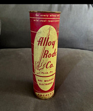 Alloy Rods Co. Vintage Arc Welding Electrodes Advertising Tin Can Red/Cream picture