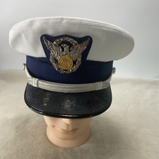 Vintage U.S. Coast Guard Auxiliary Officer White Visor Cap Hat Bancroft 7 1/8 picture