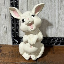 Vintage 80s Hand Painted White Pink Ceramic Bunny Rabbit Figurine Easter Cottage picture