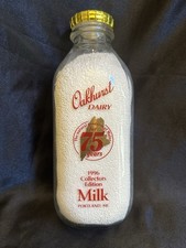 1996 Oakhurst Dairy 75th Anniversary Quart Milk Bottle Maine Collectors Edition picture