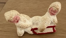 VINTAGE OLD ANTIQUE GERMAN SNOW BABY PULLING BABY SLED BISQUE CHRISTMAS FIGURE picture