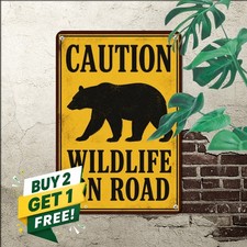 Slow Bear Crossing Metal Sign Rustic Forest Wildlife Alert Tin Plaque picture