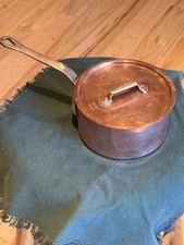 Vintage 6.5 In. Copper Tin Lined Sauté Pot with brass handle And Lid picture