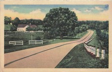 Postcard US: Rural Road Scene, White Fences, Farm, Linen 1940's picture