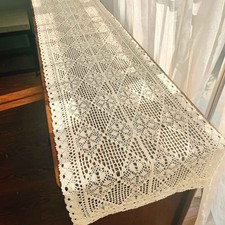 Vintage Hand Crochet Lace Table Runner Rectangle Dresser Scarf Doily Home Decor picture