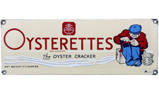 VINTAGE OYSTERETTES PORCELAIN SIGN SOUP CRACKER GAS STATION GROCERY STORE OIL picture