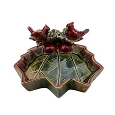 Brighten the Season Holly Leaf Dish - Two Red Cardinals picture