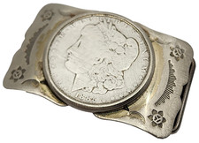 Fantastic Vintage Smaller Size Bell Nickel Silver 1885 Morgan Dollar Belt Buckle picture
