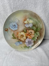 Vintage Hand Painted Pansy Porcelain Plate 10.5” Artist Signed Floral Decor picture