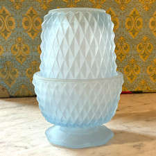 1970’s Indiana Glass 5 1/2” Diamond Point Ming Blue Satin Frosted Fairylamp picture