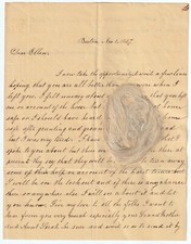 Autograph Letter Signed - with Blonde Lock of Hair ER Davison Boston MA 1857 ALS picture