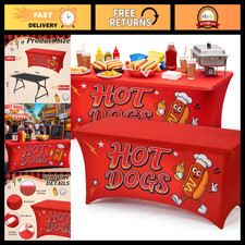 Frienda 2 Pcs 6 ft Hot Dogs Tablecloth Hotdogs Stretch Spandex Table Cover picture