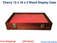 Cherry Wood Display Case 12 x 18 x 3 for Arrowheads Knifes Collectibles & More picture