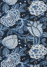 Thibaut Large Scale Floral Linen Print Fabric- Mitford / Navy REMNANT 20