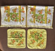 Vintage 70s Cannon Hand Towel Washcloth Set MCM Retro Floral Made In USA picture