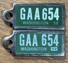 Vintage 1958/1959 Washington State DAV License Plate Keychain Tag Matching Pair picture