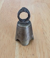 Vintage Cast Metal Bell Barrel Shaped Scalloped Edge Mini Small picture