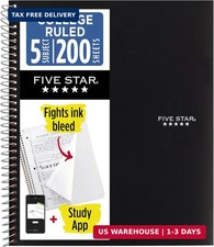 Spiral Notebook + Study App, 5 Subject, College Ruled Paper, 8-1/2