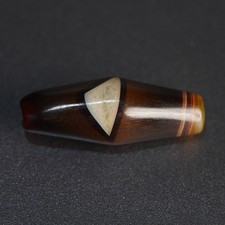 Natural Carnelian Agate Bead, Banded Striped Barrel Bead for Handmade 7.3g picture