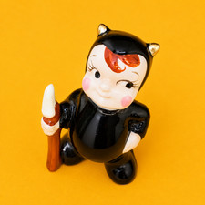 ❤️ CUTE Little Black Devil with Spear Figurine 1950s Kitsch MCM Japan Ceramic picture