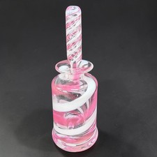 Vintage Art Glass Perfume Bottle Pink White Swirl Twisted Dabber Stopper Decor picture