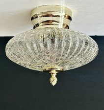 Vintage 1960s 70s Retro Mid Century Modern Crackle Glass Ceiling Light Fixture picture