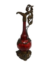 Continental Cranberry Red Art Glass and Gilt Metal Footed Ewer circa 1900 picture