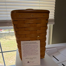 Longaberger Medium Spoon Storage Basket w/ Lid Brown Wood Square Woven picture