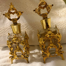 Vintage Matson Stylebuilt Gold Ormolu Filigree Perfume Bottle Pair Set Flawless picture