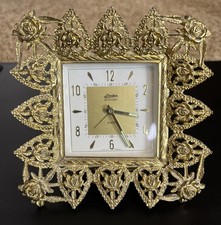 Vintage Linden Black Forest West Germany Brass Filigree Rose Alarm Clock Tested picture