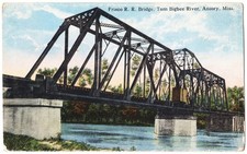 Amory MS - Frisco Railroad Bridge Tom Bigbee River antique postcard picture